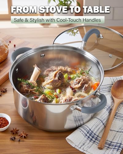 Cook N Home Large Stock Pot with Lid, 16-Quart Basic Stainless Steel Cooking Gumbo Soup Pot, Stay-Cool Silicone Handles