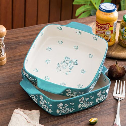 Wisenvoy Baking Dish Ceramic Brownie Pan 9x9 Baking Pan Casserole Dish Lasagna Pan Square Rose Dish Pan Bakeware Sets
