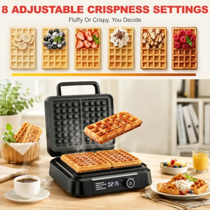 Waffle Maker, 8 Browning Levels Smart LED Digital Timer, Audible Ready Beep