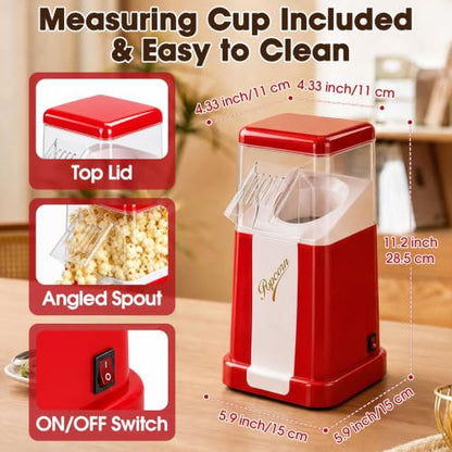 Flantor Hot Air Popcorn Popper 1200W, 12-Cup Mini Popcorn Maker