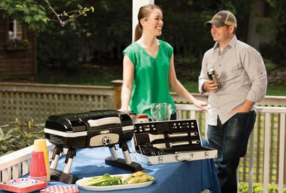Cuisinart Petite Gourmet Portable Gas Grill, Compact & Lightweight Tabletop Small Grill for BBQs, Camping, Tailgates & Small Spaces, 5,500 BTU Burner Folding with Carry Handles, Black