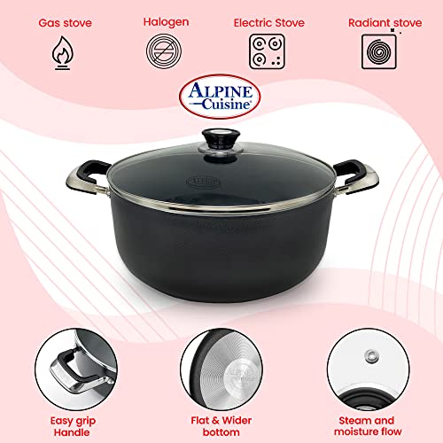 Alpine Cuisine 18 Quart Non-stick Stock Pot with Tempered Glass Lid and Carrying Handles, Multi-Purpose Cookware Aluminum Dutch Oven for Braising, Boiling, Stewing
