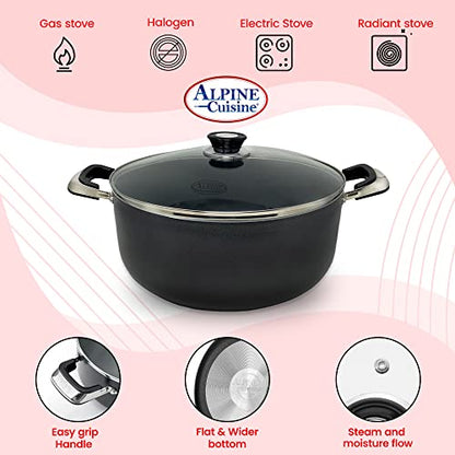 Alpine Cuisine 18 Quart Non-stick Stock Pot with Tempered Glass Lid and Carrying Handles, Multi-Purpose Cookware Aluminum Dutch Oven for Braising, Boiling, Stewing