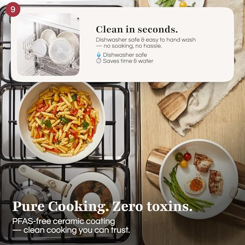 GOURMETIFIC® Pots and Pans Cookware Set [11 PIECES] - Non Toxic Ceramic Coated Cooking Ware - Induction, Gas & Oven Kitchenware - Non Stick Pot & Pan with Removable Handles & Stackable (Black)