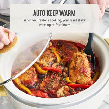 GreenLife 6QT Slow Cooker, Non-Toxic PFAS-Free Ceramic Nonstick Removable Interior Bowl, Programmable, Family Friendly, Keep Warm, Stovetop & Oven Safe, Dishwasher Safe Crock, Timer, Glass Lid, Cream