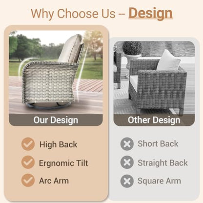 HOOOWOOO Sectional Patio Furniture Set with Fire Pit Table,15 Pieces Wicker Outdoor Furniture L Shaped Couch,Outside Conversation Set Extra Deep Seat Sofa Wide Arm Swivel Chairs Solar Light,Beige