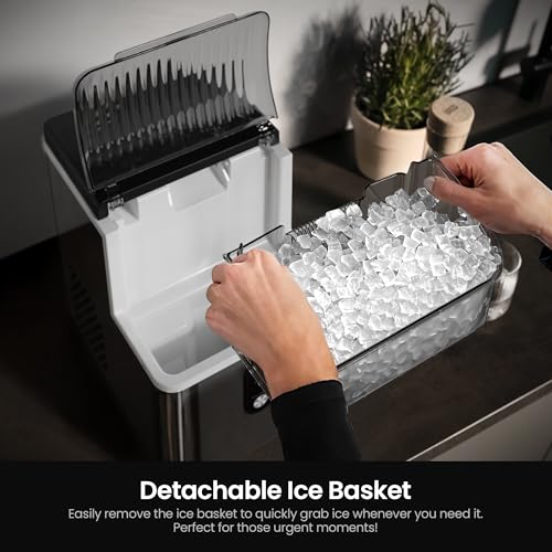 Kismile Nugget Ice Makers Countertop,Portable Ice Machine with Crushed Ice, 35lbs/Day,Self-Cleaning,One-Click Operation for Home Use(Black)