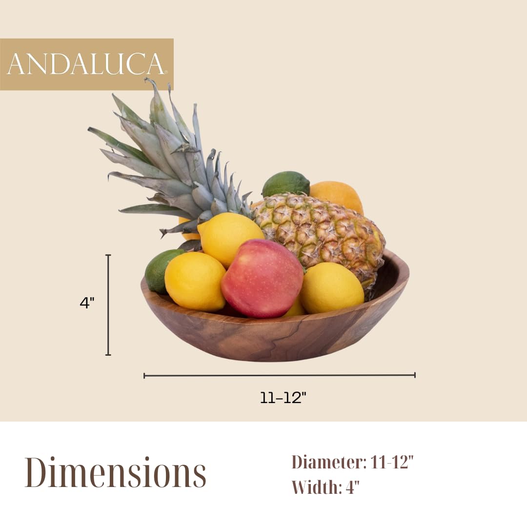 ANDALUCA Rustic Teak Wood Hand Carved Organic Bowl (11"-12" Diameter)