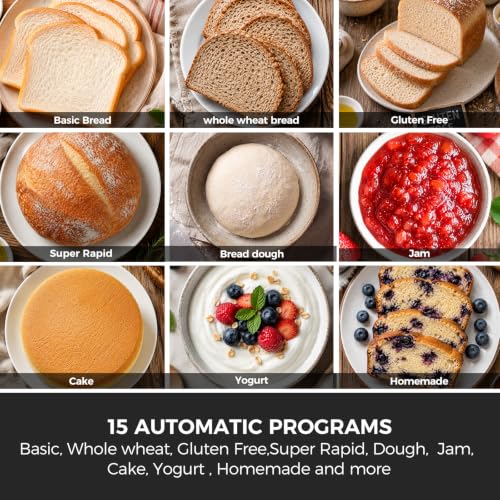 Davivy Bread Machine 3.5LB Large Capacity, 850W Automatic Bread Maker with 15 Programs (Gluten Free, Homemade Memory, Dough Shortcut), 15H Delay Timer, 1H Keep Warm, Nonstick Pan