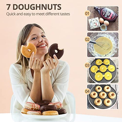 Mini Donut Machine, Makes 7 Donuts, Non-Stick Donut Maker Machine for Kid Friendly Dessert or Snack