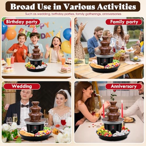 16oz Chocolate Fondue Fountain, 3-Tier MINI Chocolate Fountain with 6PCS Fondue Fork and Removal Tray for Fruits/Nuts/Treats