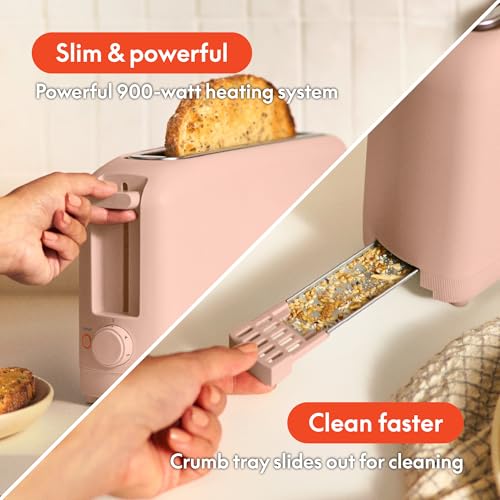 bella 2 Slice Slim Toaster, Fits-anywhere™ Kitchenware, 6 Setting Shade Control with Reheat & Cancel Buttons, Fits Sourdough, 10” Long Slot, Anti Jam & Auto Shutoff, 900 Watt, Blossom