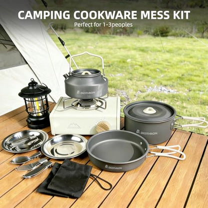 DINITHRON 13-Piece Camping Cookware Set with Anti-Scald Silicone Handles, Lightweight Non-Stick Aluminum Pots and Pans, Compact Mess Kit for Backpacking & Survival