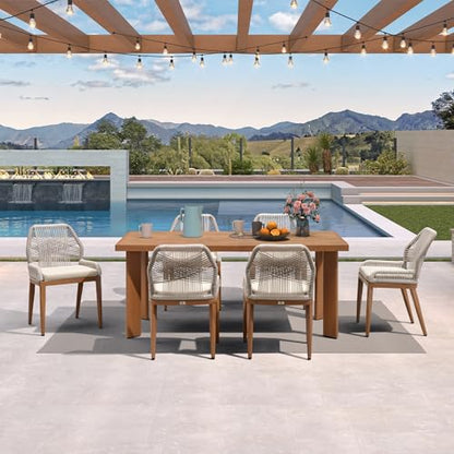 PURPLE LEAF 7 Pieces Dining Set Patio Metal Rectangular Table and Wicker Rattan Chairs for Outside Porch Garden Kitchen Modern Outdoor Furniture Sets
