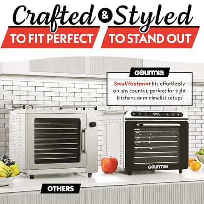 Gourmia 8 Tray Digital Food Dehydrator - 360° Airflow, 30 Minute–24 Hour Timer, Glass Door, Jerky, Fruits, Veggies & More, 95°F–185°F, 625W, Stainless Steel