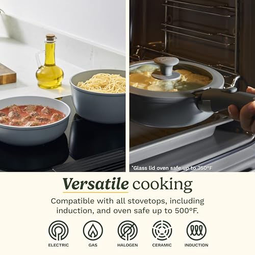 Cuisinart 13-Pc, ClickSmart Nonstick Detachable Handle Ceramic Cookware, Pots and Pans Set, Stackable Space-Saving Design, Compatible with All Stovetops, Induction & Oven Safe, PURELYCERAMIC
