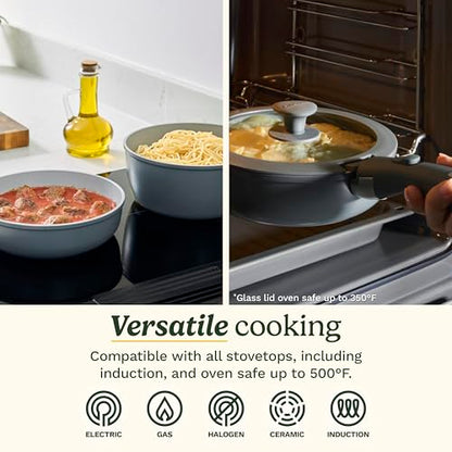 Cuisinart 13-Pc, ClickSmart Nonstick Detachable Handle Ceramic Cookware, Pots and Pans Set, Stackable Space-Saving Design, Compatible with All Stovetops, Induction & Oven Safe, PURELYCERAMIC