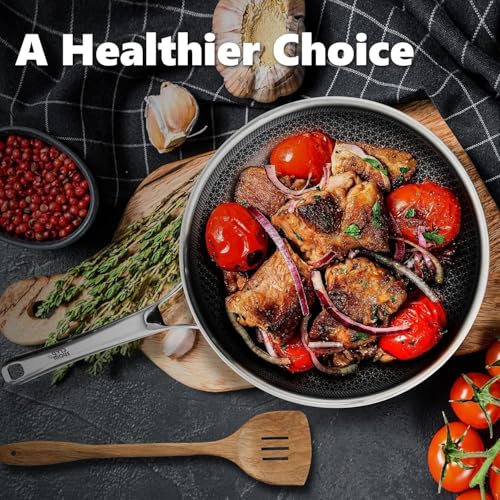OATOFP Non Stick Frying Pans 12 inch, Hybrid Frying Skillets Nonstick,non stick Stainless Steel Braiser Pans, Dishwasher and Oven-Safe Chef Pan, Induction Compatible Cooking Pan, PFOA Free