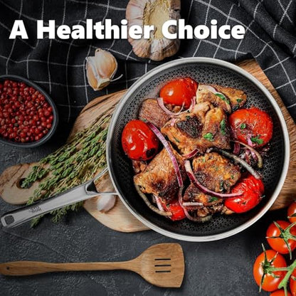 OATOFP Non Stick Frying Pans 12 inch, Hybrid Frying Skillets Nonstick,non stick Stainless Steel Braiser Pans, Dishwasher and Oven-Safe Chef Pan, Induction Compatible Cooking Pan, PFOA Free