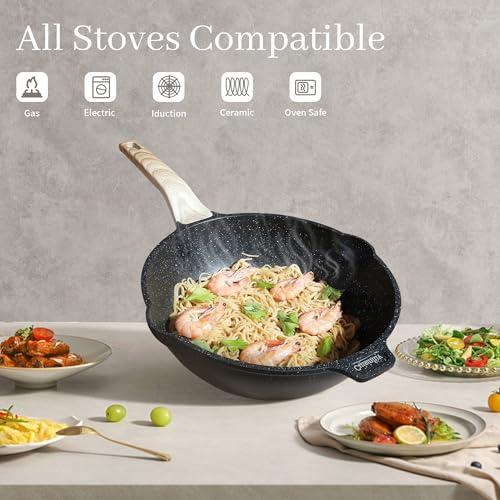 Cuisinluv 23Pcs Pots and Pans Set Non Stick, Kitchen Cookware Sets, Granite Induction Cookware Non Stick Cooking Set w/Frying Pans, Saucepans, Griddle, EggPan (Black)