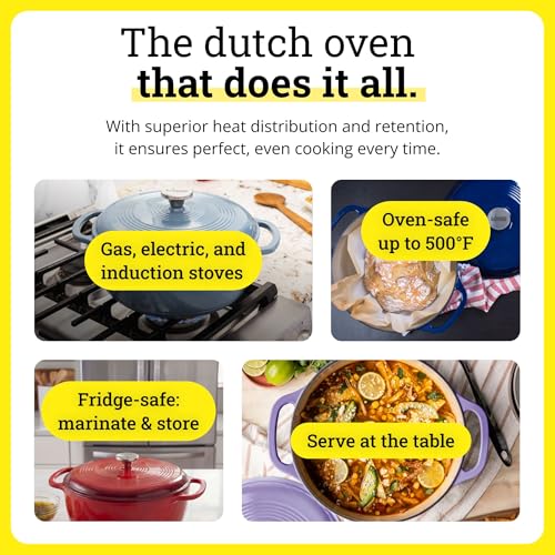 Lodge Essential Enamel Cast Iron Dutch Oven 6 Quarts - Perfect for Bread Baking, Braising, Marinating & Slow Cooking, Features Moisture-Sealing Lid & Dual Handles, Kitchen Essentials, Island Spice Red
