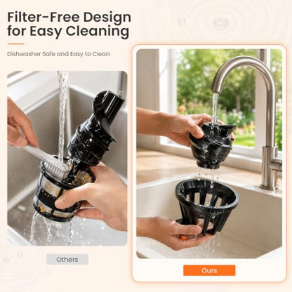 3-in-1 Cold Press Juicer 5.3", Filter-Free, Easy to Clean, Dishwasher Safe