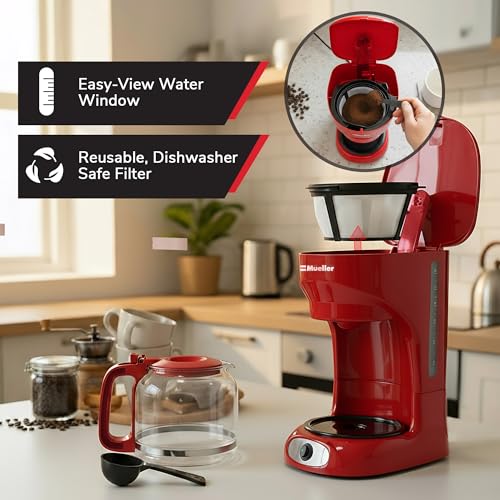 MUELLER HOME 12-Cup Red Coffee Maker