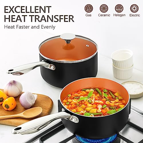 MICHELANGELO 1 Quart Saucepan with Lid, Ultra Nonstick Ceramic Sauce Pan with Lid, Small Pot with Lid, 1 Quart Saucepan Nonstick, Small Sauce Pot, Copper