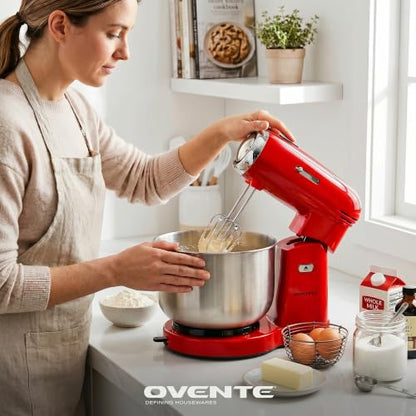 OVENTE Electric Stand Mixer, 3.5 QT, 5 Mixing Speeds, 250W, Red SM680R