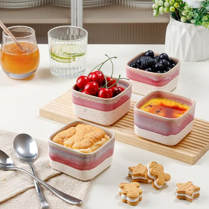 NUTRIUPS 8 oz Ramekins Oven Safe - Square Custard Cups, Ceramic Ramekins for Pudding, Creme Brulee,Souffle, Serving Dip, Ice Cream, 4-Piece Set (Pastel Lilac Flow)