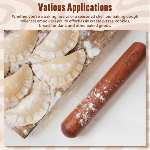Yiyiring 4 Pcs Sapele Wood French Rolling Pin Set Tapered and Mini Wooden Rolling Pins(15.7inch, 7.8inch)with Silicone Baking Mat and Beech Wood Base for Baking Fondant Pizza Pasta Pie Crust Pastries
