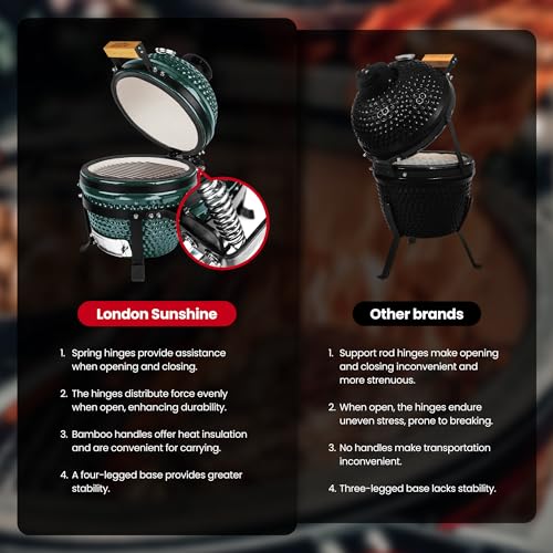 Upgraded 13 inch Ceramic Kamado Grill with Waterproof Air Vent Cap | Portable Tabletop Charcoal BBQ Grill Smoker for Outdoor Cooking, Patio, Camping | Green