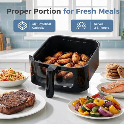 DUMOS Air Fryer, 4QT Nonstick Airfryer with 8 Presets Visual Window