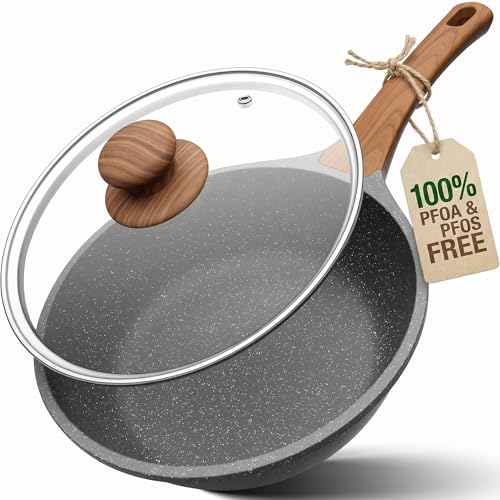 YASHE 10 Inch Nonstick Saute Pan with Glass Lid, 3.5 QT Deep Skillet & Frying Pan, Healthy Granite Stone Cookware for Family, One Pan Replaces Five, Induction Compatible, PFOA Free