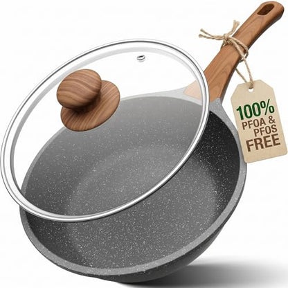 YASHE 10 Inch Nonstick Saute Pan with Glass Lid, 3.5 QT Deep Skillet & Frying Pan, Healthy Granite Stone Cookware for Family, One Pan Replaces Five, Induction Compatible, PFOA Free