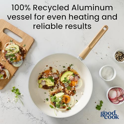 GoodCook Healthy Ceramic Titanium-Infused 12” Fry Pan, Light Blue – Induction Cookware, Nonstick Cooking Pan, Frying Pan Skillet for Eggs, Meats, Vegetables, Sauces, Warming Tortillas