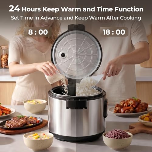 TERUISI Commercial Rice Cooker, 15.85QT/84 Cups Cooked Rice 15L Large Capacity Rice Cooker & Warmer, 1850W Fast Rice Cooker with 6 Functions, LED Display, Non-stick Inner Pot for 25-35 People Use,110V