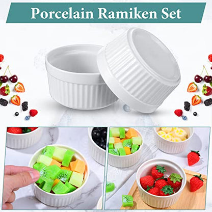 Xinnun 24 Pcs 4 oz Ramekins Creme Brulee Dishes Oven Safe Classic Porcelain Ramekins Set for Baking, Creme Brulee, Souffle, Appetizer, Custard, Pudding, Dipping Bowl, White