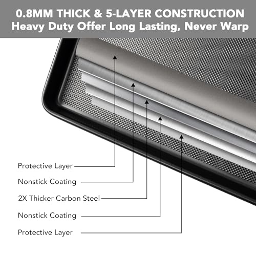 Tiawudi Baking Sheet Pan Set, 0.8mm Thick Heavy Duty Cookie Sheet with Diamond Texture Pattern, Nonstick Baking Tray for Oven, Carbon Steel Half, Jerry Roll Pan, Set of 3