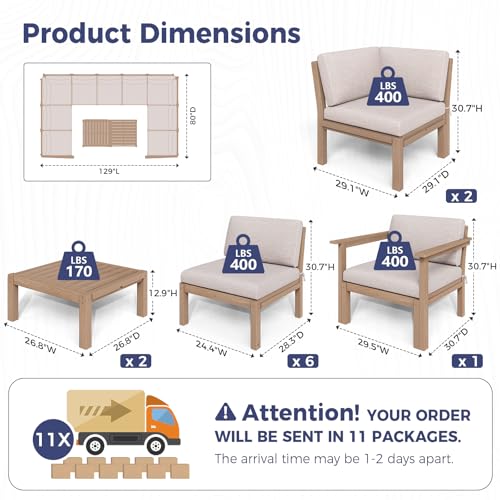 Modular Outdoor Patio Conversation Set, 11-Piece U-Shaped Sectional Sofa Set with Coffee Tables & Thick Cushions, Easy Side Interlock, HIPS All-Weather Patio Furniture Set for Backyard, Deck, Poolside