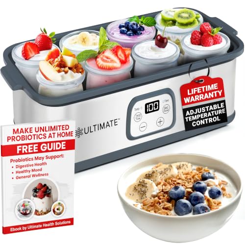 Ultimate Probiotic Yogurt Maker for Easy-to-Make Live Probiotics at Home with Adjustable Time & Temp Control, Best Kitchen Gift for Men & Women's Gut Health, UNLIMITED LIFETIME WARRANTY (8-Jar Model)