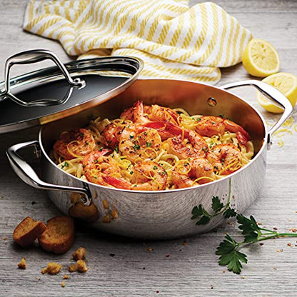 Tramontina Signature Tri-Ply Clad Stainless Steel 3-Quart Braiser Pan with Lid, Induction-Ready, Dishwasher-Safe, NSF-Certified, Made in Brazil