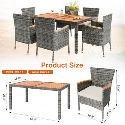 Shintenchi 7 PCS Wicker Patio Dining Set, Grey Rattan