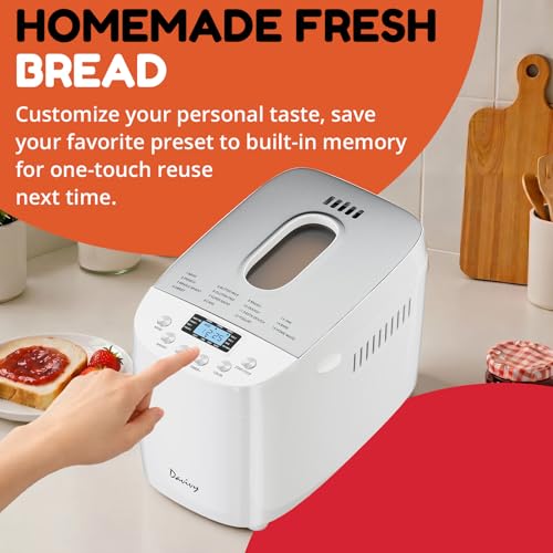 Davivy 3LB Large Capacity Bread Machine, 850W Powerful Automatic Bread Maker with 15 Programs, 3 Crust Colors & 1.5H 3LB Quick Bake, Nonstick Pan, 15H Delay Timer for Gluten Free Yogurt Dough