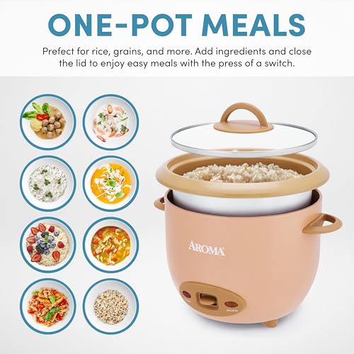 AROMA® 6-Cup (Cooked) One-Touch Pot Style Rice Cooker with CoreCoat™ PFAS-Free Nonstick Ceramic Surface (1.5 Quarts)