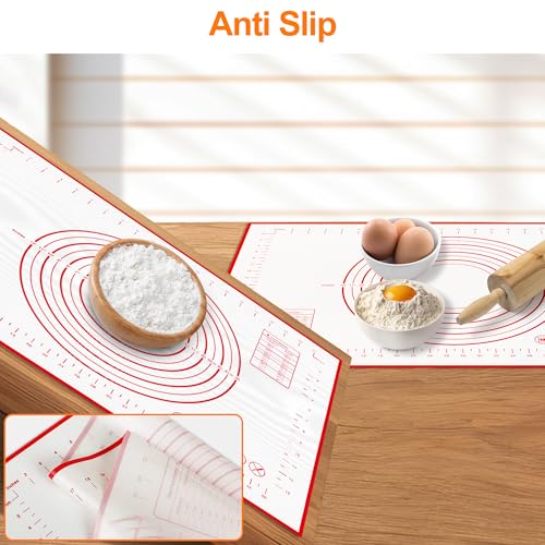 HOOMIL Silicone Baking Mat, Non-Stick, Non-Slip, Extra Large Pastry Mat for Rolling Dough, Bread Pie Crust Pizza Cookies Fondant Making, with Measurements - 24"x16"