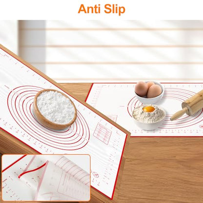 HOOMIL Silicone Baking Mat, Non-Stick, Non-Slip, Extra Large Pastry Mat for Rolling Dough, Bread Pie Crust Pizza Cookies Fondant Making, with Measurements - 24"x16"