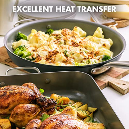 GreenPan Chatham Hard Anodized Healthy Ceramic Nonstick, 13" Frying Pan Skillet with Helper Handle, PFAS-Free, Dishwasher Safe, Oven Safe, Gray