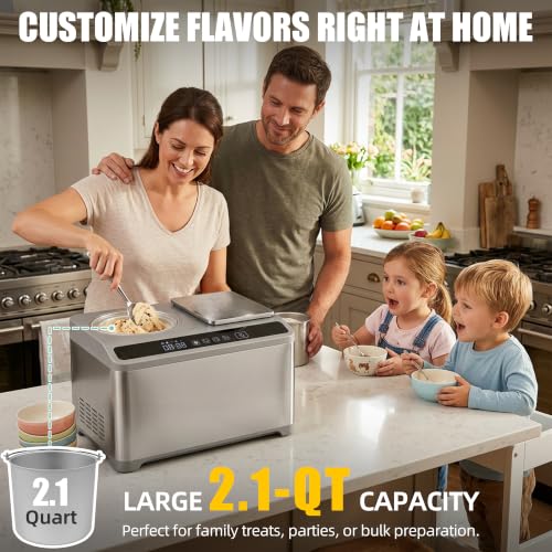 VNN 2.1Qt Soft & Hard Ice Cream Maker with Food Scale, No Pre-Freezing