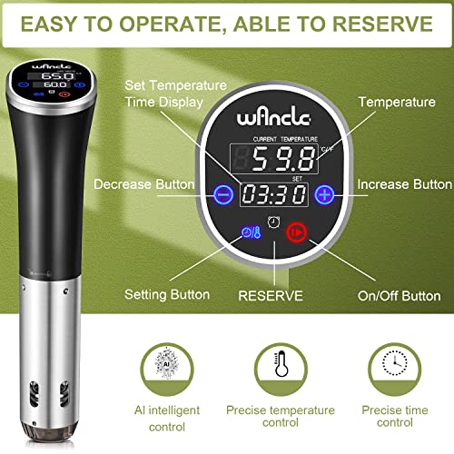 Sous Vide, Wancle Sous Vide Cooker 1100W IPX7 Waterproof Thermal Immersion Circulator With Reservation Function, Easy to store